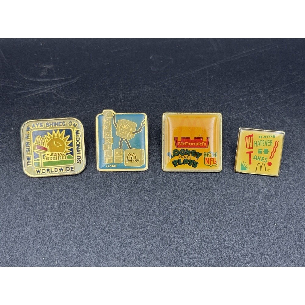 Vintage McDonald's Pins Lot of 4 Scrabble, Looney Tunes, NFL, Sunshine